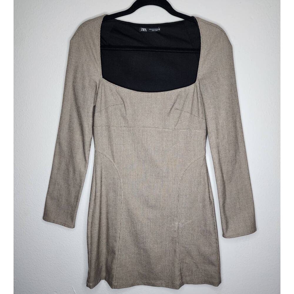 Zara Checked Print Structured Long Sleeve Mini Dress - Picture 2 of 9